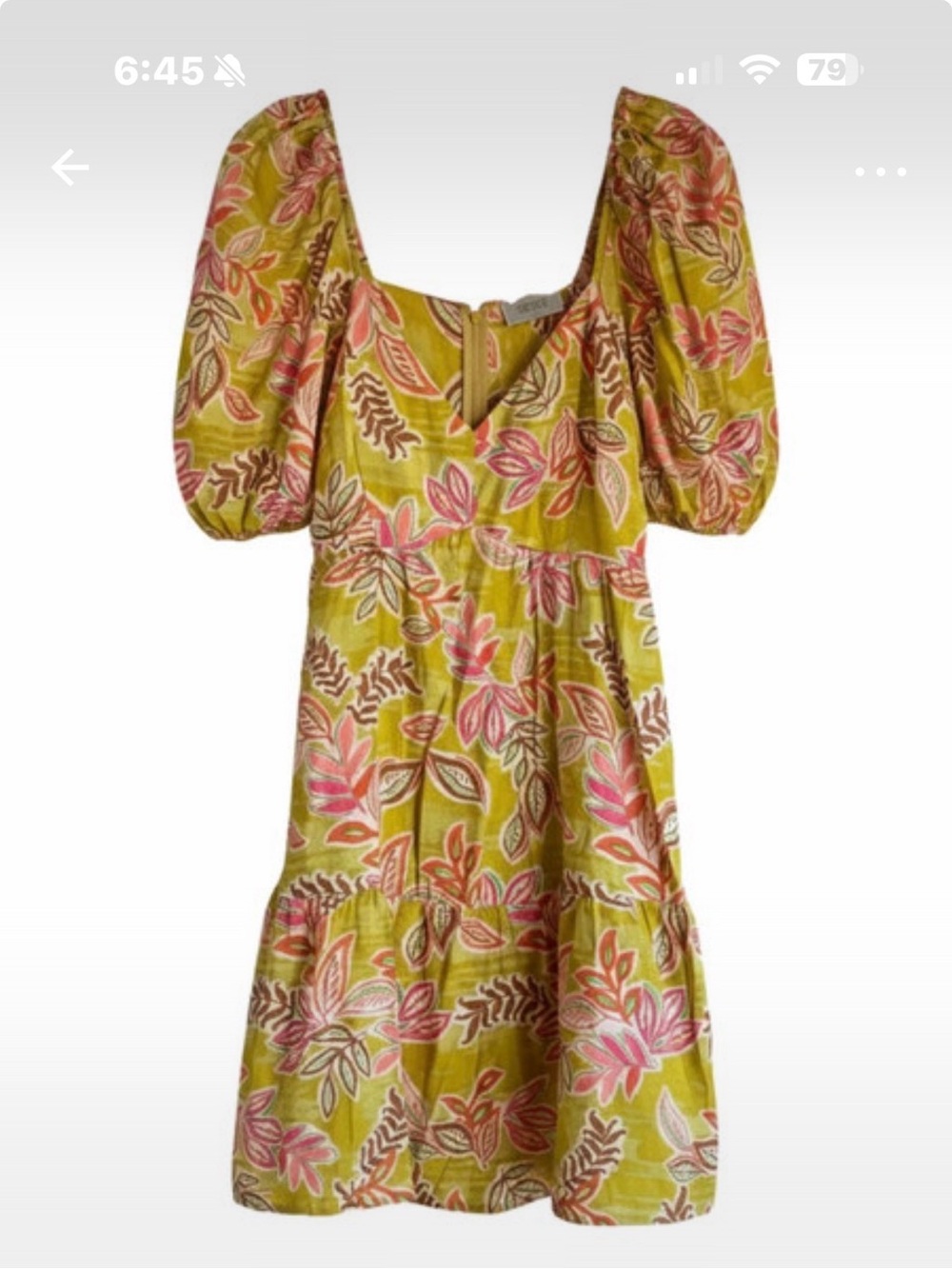Yellow Floral Puff-Sleeve Midi Dress